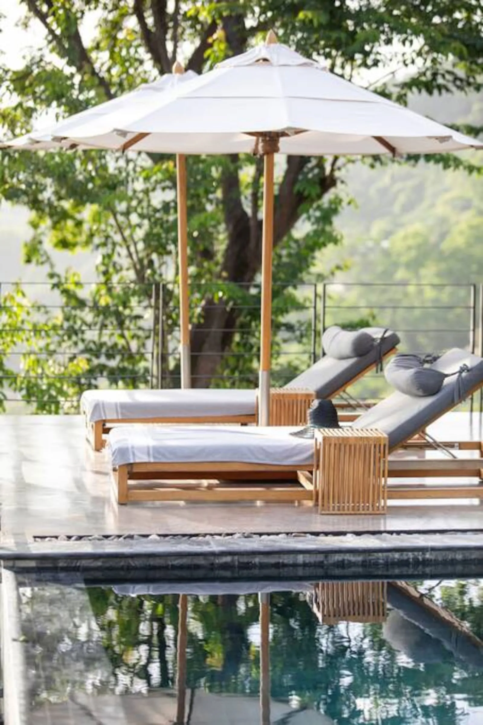 Sun loungers on the deck above the trees