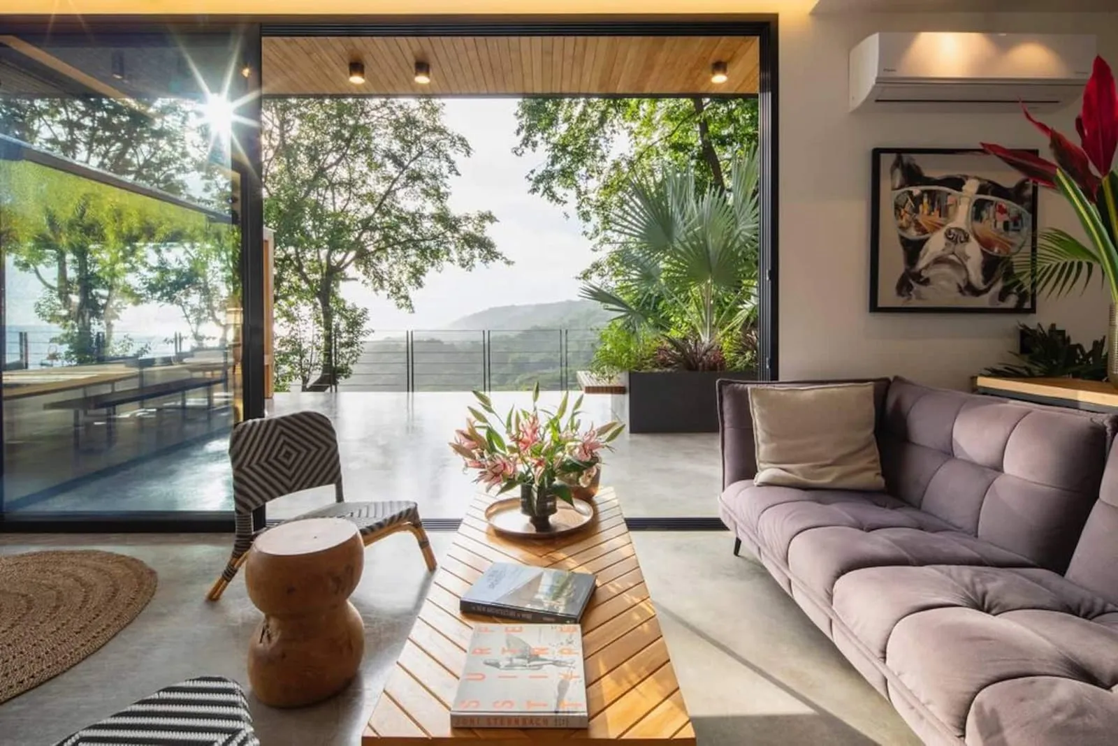 Lounge with sliding glass walls