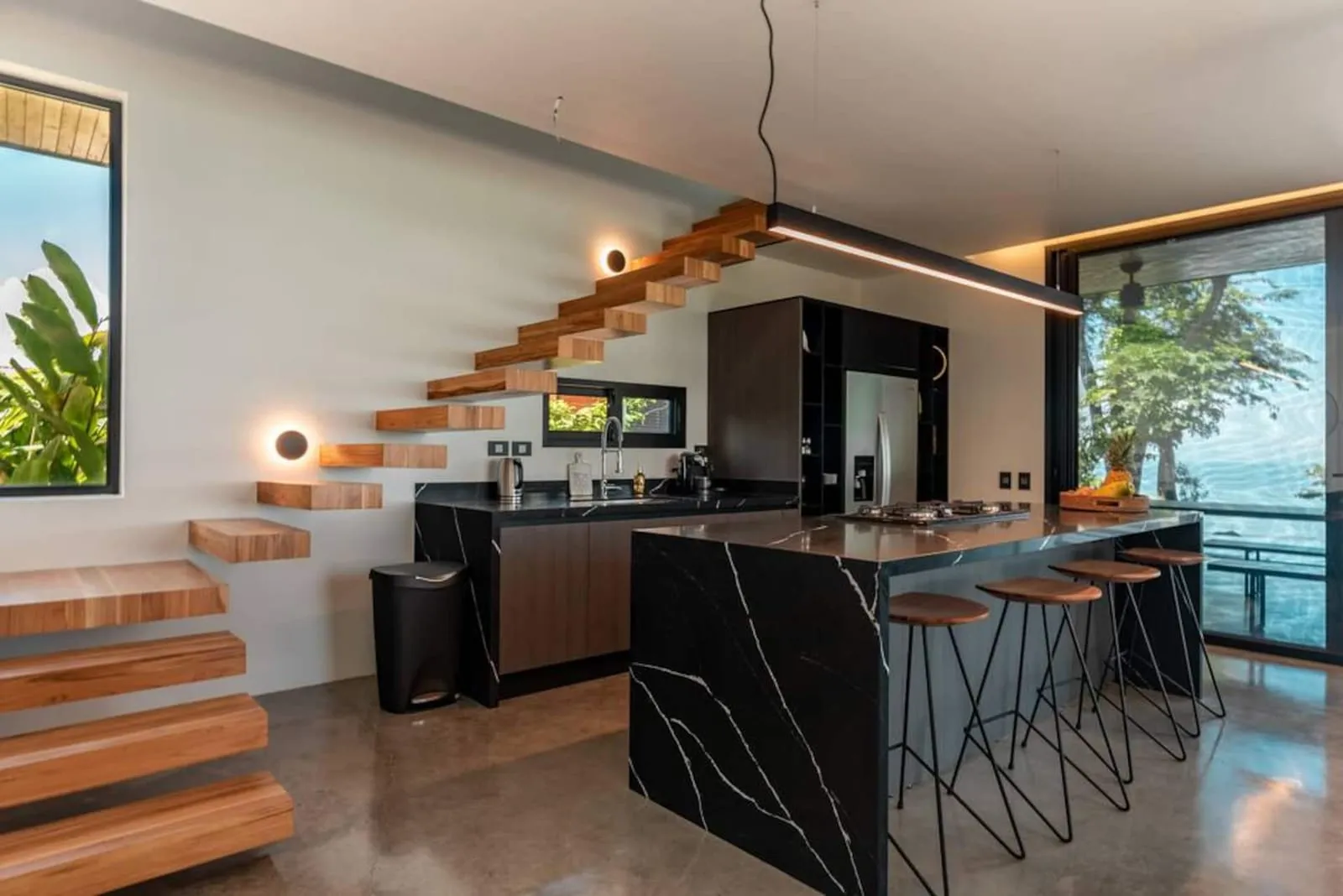 Kitchen with floating stairs