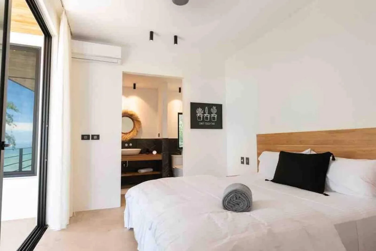 Bright bedroom with a desk