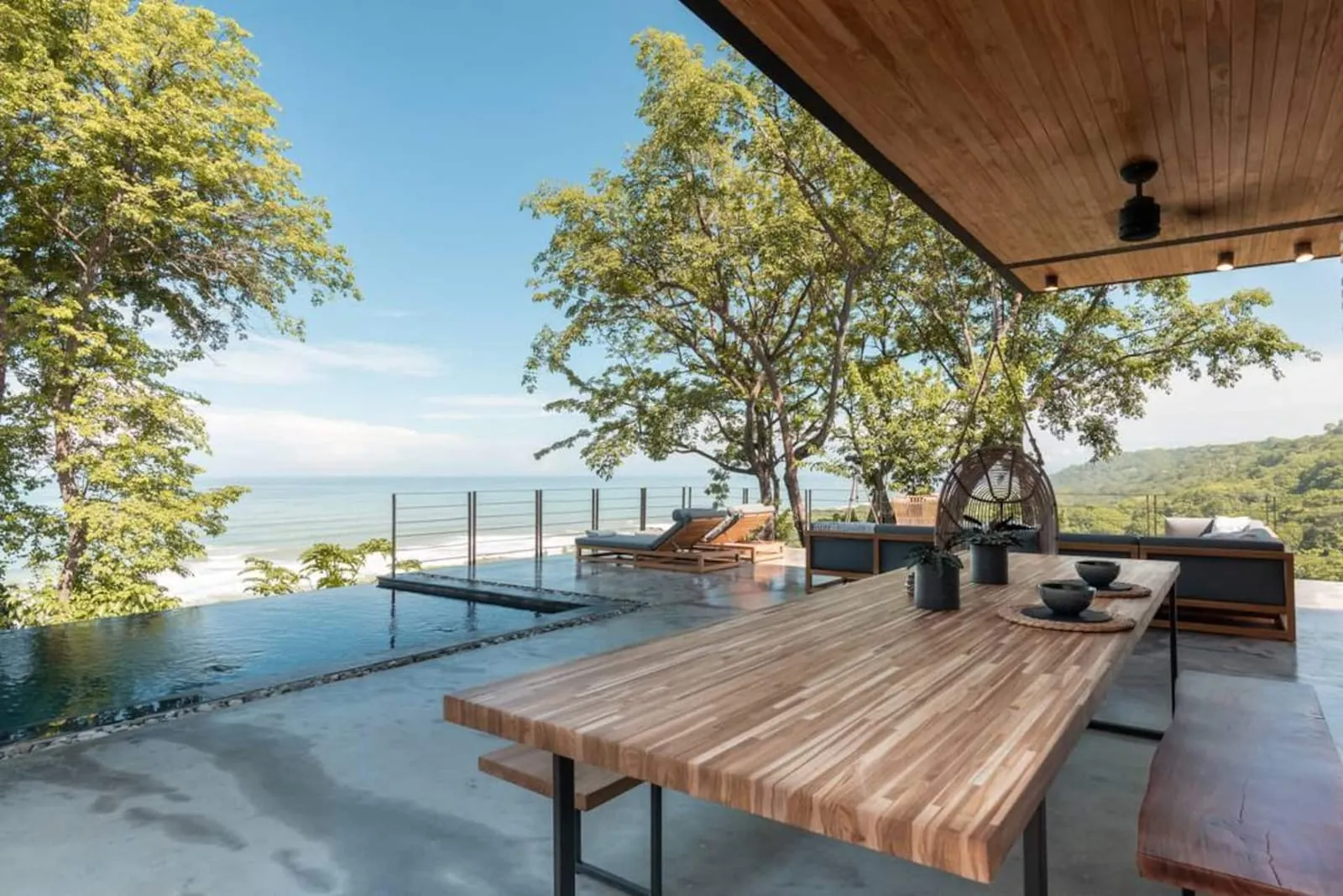 Outdoor dining table by the pool